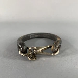 Bracciale GUCCI Marrone Argento Punti Pelle Argento Sterling Chiusura - Foto 1 di 7