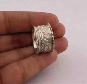 Solid 925 Sterling Silver Wide Flower Band Ring Statement Handmade Ring All Size - Picture 1 of 6