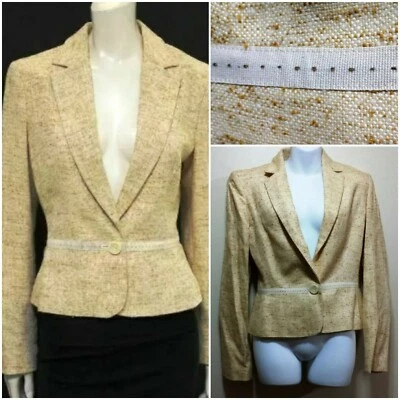Adrienne Vittadini Tan Brown Silk Blend Tweed Button Jacket Blazer ~ 4 M3020 - Image 1 of 4