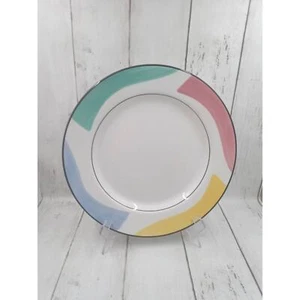 Vtg Pier 1 Color Block Colorful Dinner Plates Set Of  4 White Pine Blue Yellow - Picture 1 of 4