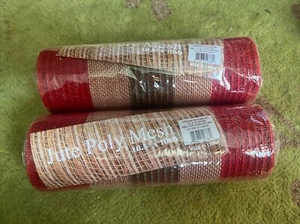 Malla de poli yute nuevo rollo 10,5” x 10 yardas rojo rústico corona artesanía vacaciones de Navidad - Imagen 1 de 1