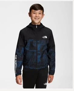 The North Face Big Boys Never Stop Hooded Wind Jacket Blue Black Large - Picture 1 of 6