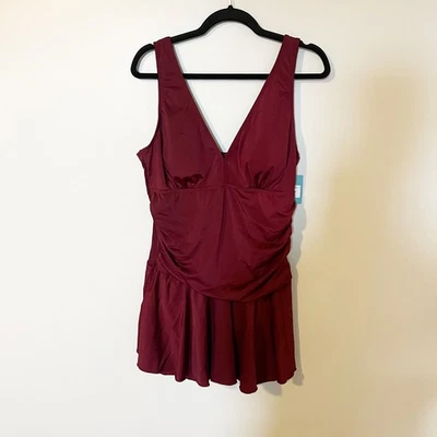 Vestido de Natación Marina West Rojo Vino Acanalado Control Abdomen UPF 50 Talla Grande 3XL Foto 1 de 4