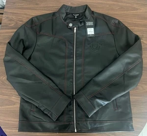 True Religion  Men’s Size XL NWT  Leather Jet Black PU Moto Jacket NEW MSRP:$239 - Picture 1 of 6