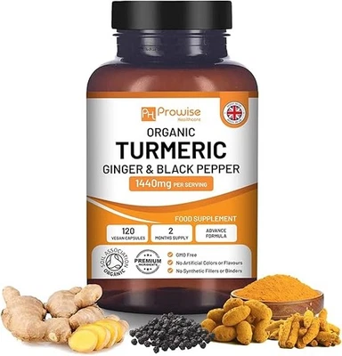 Kurkuma Curcumin 1440 mg mit schwarzem Pfeffer und Ingwer I 120 Vegane Kapseln - Bild 1 von 4