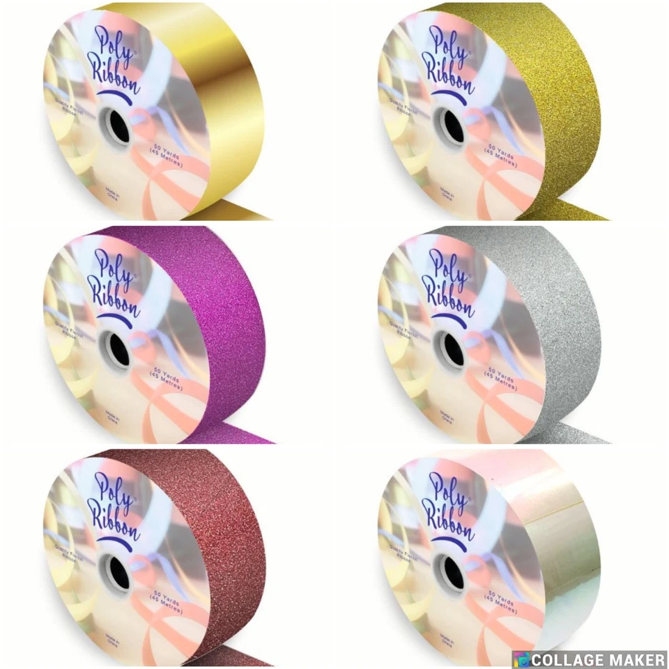 Poly Florist Ribbon Glitter, Metallic & Iridescent 50mm 2inch wide - cut length - Image 1 of 1