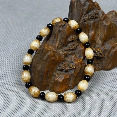 8mmX11mm Natural Hetian Jade White HandCarved Exquisite Bead Bracelets 90026 - Image 1 of 4