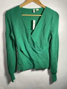 Anthropologie Moth Liza Faux Wrap Sweater Womens Size Small Green Boho - Picture 1 of 11