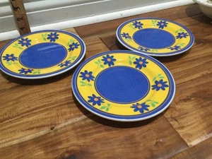 3 Furio Homesalat Teller 7 7/8" blau gelb Blumen Italien FUO78 - Bild 1 von 6