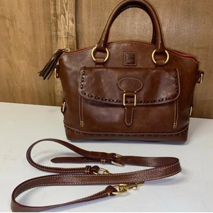 Dooney &!Bourke LG Leather Satchel Brown Shoulder Cross Body Messenger # 1 - Picture 1 of 16