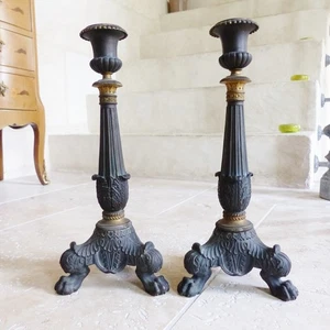 EXCELENTE PAR de ANTIGUOS CANDELABROS DE BRONCE DE PRINCIPIOS DEL SIGLO XIX de 1820 - Imagen 1 de 13