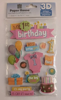 Baby Girl 1st Birthday Party Scrapbooking Stickers By Paper House - Image 1 of 2