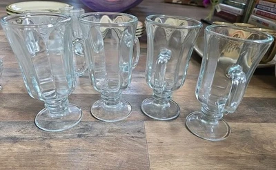 4 Anchor Hocking Irish Vintage Age Coffee Glass Mug Ring Footed Base 8 Oz Clear  - Изображение 1 из 4