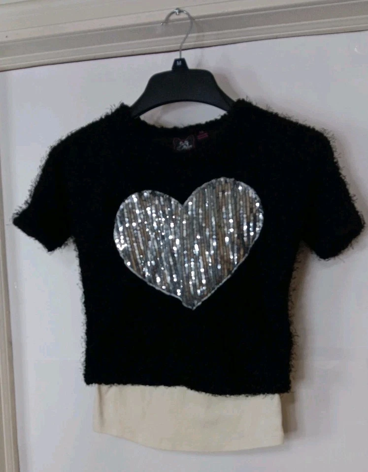 Camisas de corazón con lentejuelas plateadas para niñas de autoestima talla 7/8 Foto 1 de 4
