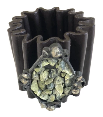 Marni Diseñador Ancho 2" Cuero Marrón Acordeón con Volantes con Pulsera de Piedras Italia Foto 1 de 4