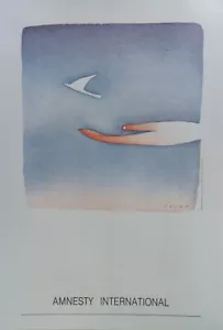 "AMNESTY INTERNATIONAL" Affiche originale entoilée offset FOLON 1989 54x76cm - Picture 1 of 1