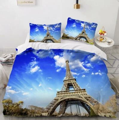Taies d'oreiller de lit 3D Cloud Tour Eiffel ZHUB069 housse de couette Queen King Amy - Photo 1/4