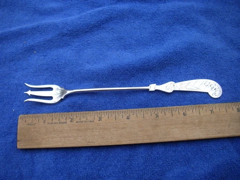 Fine TOWLE Sterling 1870s AESTHETIC ENGRAVED Long Handle PICKLE FORK-Heavy-NR! Cover