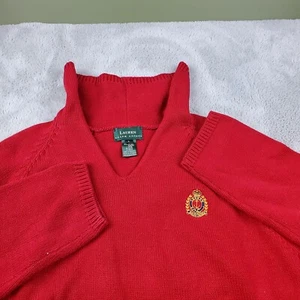 Ralph Lauren Crown Crest Sweater Mens L Red Cotton Long Sleeve VNeck Pockets LRL - Picture 1 of 8