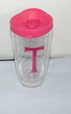 Tervis Pink Sparkle T Emblem Tumbler 16 oz. Clear w/ PINK “T” Cup Cover