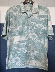 Trader Bay M Hawaiian Poly Mens Tropical Floral Hibiscus Pineapple Button Up - Picture 1 of 12