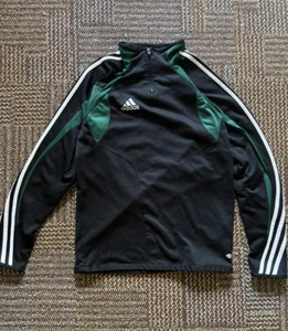 Adidas Quarter Zip Pullover Sweatshirt Black Green Striped Track Jacket Men’s Me - Picture 1 of 6