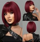 Red Wine Wigs For Women Short Straight Red Wig Side Part Synthetic Hair Costume