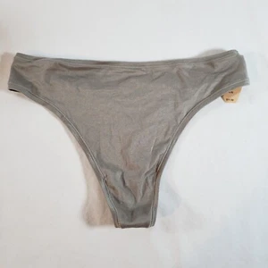 Victoria's Secret Everyday Perfect Fabulous Thong Large Silver Gray Smooth Satin - Picture 1 of 3