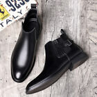 Mens Ankle Boots Leather Slip On British Style Knurling Shoes Work Bootie Casual