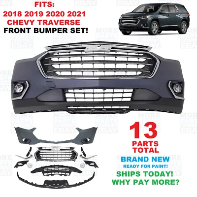 Front Bumper Cover Grille Assembly Kit Set For Chevy Traverse 2018-2021 - Image 1 of 3