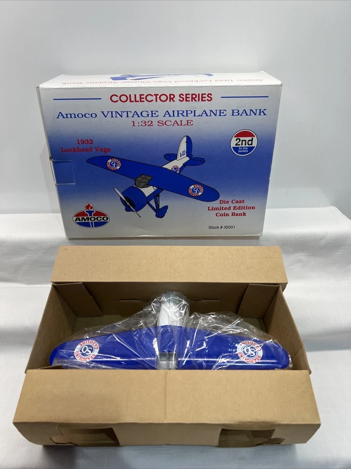 Amoco 1932  Lockheed Vega 1:32 Die Cast Metal Airplane Bank NEW - Image 1 of 4