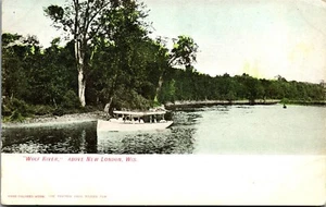  Postal Wolf River Above New London WI Barco Bandeja Coloreada a Mano Farmacia - Imagen 1 de 3