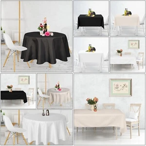 White Black Ivory Polyester Table Cloth ROUND RECTANGLE SQUARE Wedding Decor - Picture 1 of 46