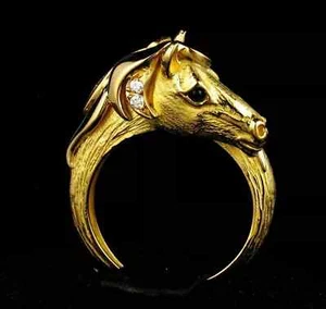 0.30Ct Round Lab Created Diamond Women's Horse Fancy Ring 14K Yellow Gold Plated - Picture 1 of 7