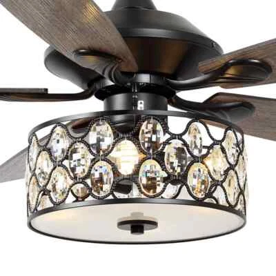 matrix decor 52 in. Matte Black Crystal Ceiling Fan w/ Light and Remote Control - Image 1 of 4