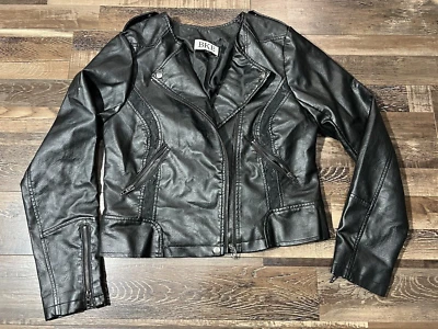 Chaqueta de bombardero BKE con hebilla de cuero sintético para mujer talla mediana abrigo negro poliéster Foto 1 de 4