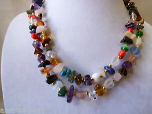 Pepitas de piedra genuina y collar de cuentas de vidrio de color hilo de 30"L espaciadores de tono dorado - Imagen 1 de 8
