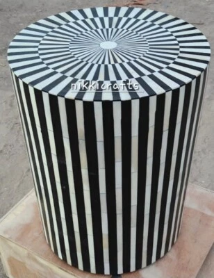Bone Inlay Stripe Design Round End Table,Bone Inlay Stripe Design stool/drum - Image 1 of 2