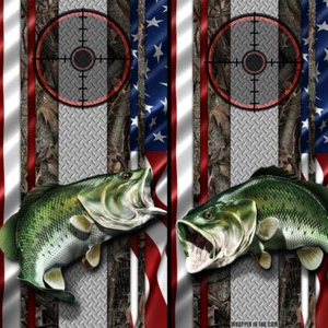 Cornhole Wraps Amerikanische Flagge Jagd Angeln Gewehr Zielfernrohr Springen Barsch Fisch 2er-Pack - Bild 1 von 2