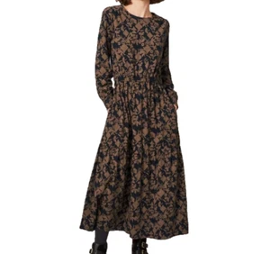 White Stuff Women Olive JerseyCotton Midi Dress size 20 Pockets Tier Skirt Brown - Picture 1 of 7