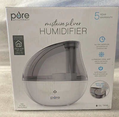 ¡Nuevo! Humidificador ultrasónico de niebla fría Pure Enrichment® MistAire™ plateado Foto 1 de 2