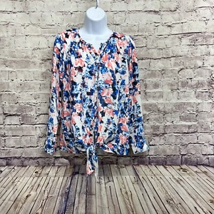 G by Giuliana Blouse Alice Through The Looking Glass Floral Tie Hem Womens Small - Picture 1 of 11