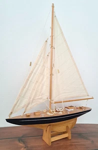 MODELLINO BARCA A VELA in LEGNO Lft 43 Cm COLLEZIONE IDEA REGALO SLOOP HAND MADE - Foto 1 di 5