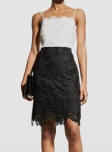 $395 Milly Women's White Black 3D Floral Lace Spaghetti-Strap Dress Size 2 - Picture 1 of 4