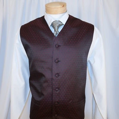 LOUIS ROTH Burgundy Black Paisley Men Formal Waistcoat Vest Size XL - Image 1 of 4