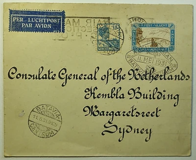 1931 Dutch Indies Airmail Cover Batavia to Consulate General of the Netherlands - Image 1 of 2