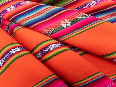 Orange Andean Blanket, Yoga Blanket, Multicolor Peru Bolivia Fabric, Aguayo - Image 1 of 4