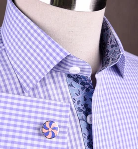 Purple Gingham Check Formal Business Dress Shirt Blue Plaids Luxury Fashion - Picture 1 of 9