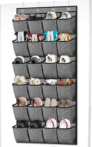 Black Over Door Hanging Shoe Organizer with 24 Large Pockets for Closet Storage - Picture 1 of 12