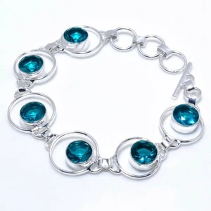 London Blue Topaz Gemstone Handmade 925 Sterling Silver Jewelry Bracelets Sz 7-8 - Picture 1 of 1